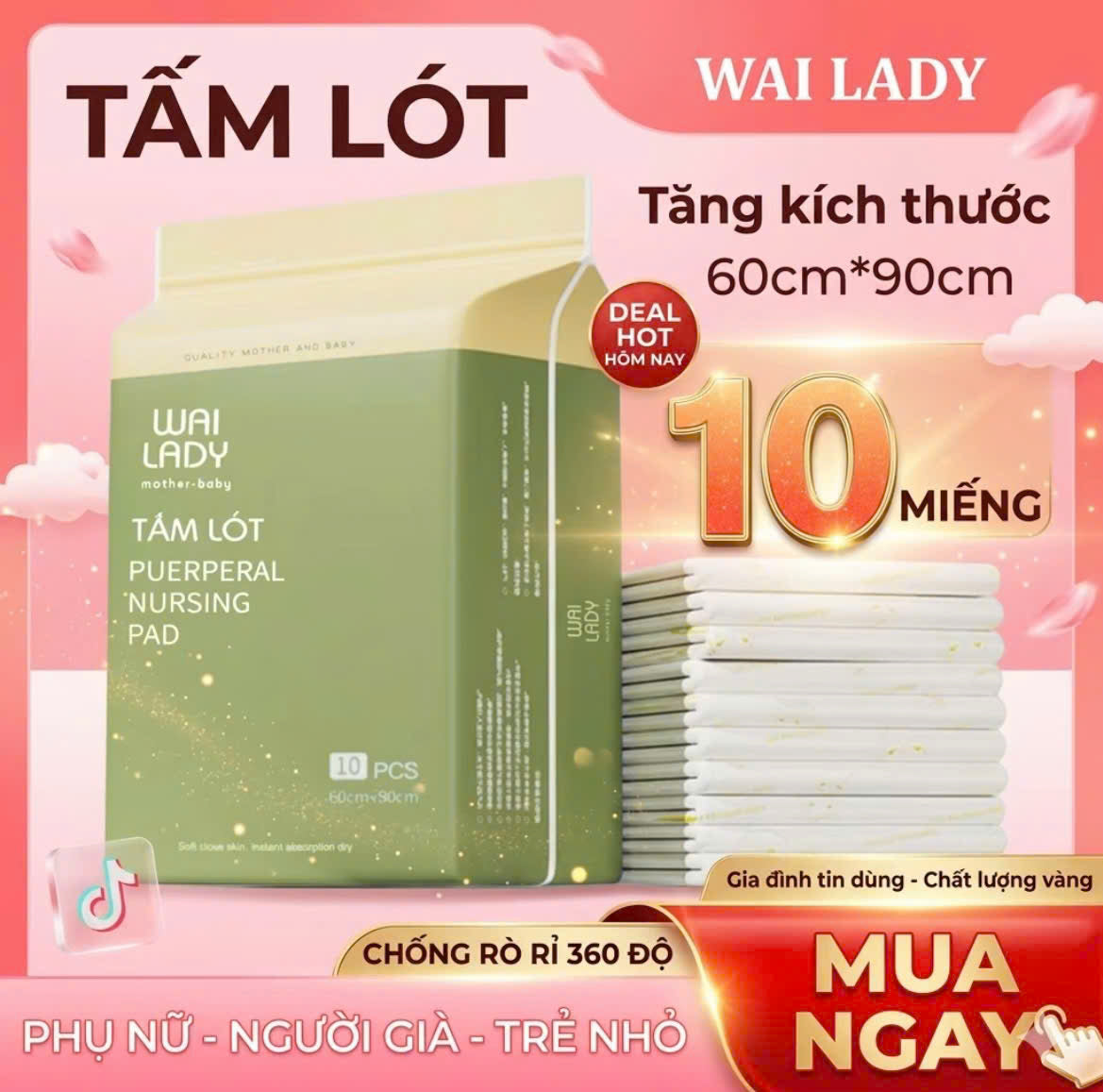 Tấm Lót WAI LADY (2 hộp 20 miếng 60x90cm)