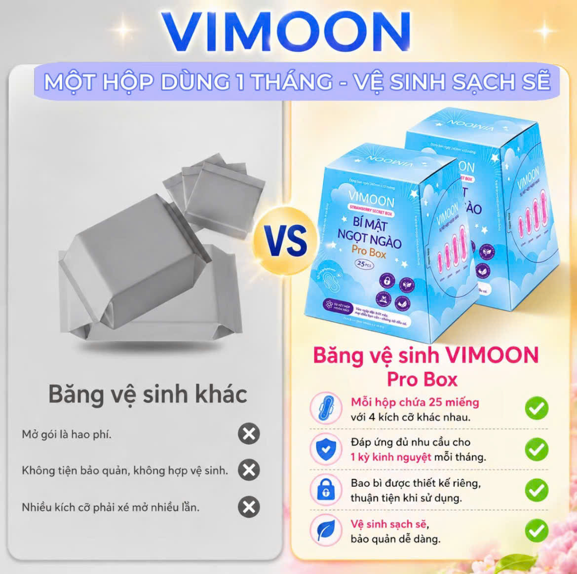 (COMBO 2 HỘP 50 MIẾNG) Băng vệ sinh VIMOON Pro Box Thế hệ thứ 3