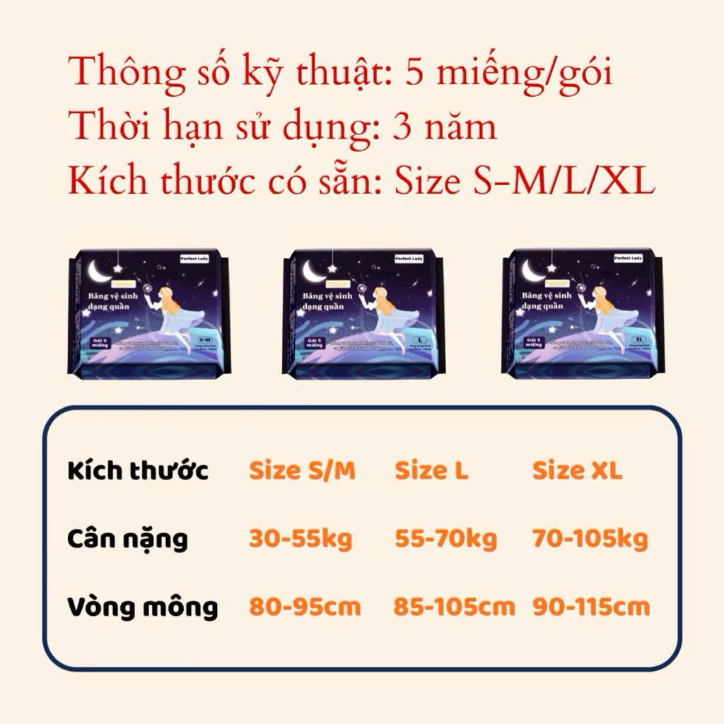 [MUA 3 TẶNG 3] Băng Vệ Sinh Dạng Quần PERFECT LADY (Gồm 30 Miếng) mềm mại, thấm hút tốt, không lộ viền, dùng ngày và đêm