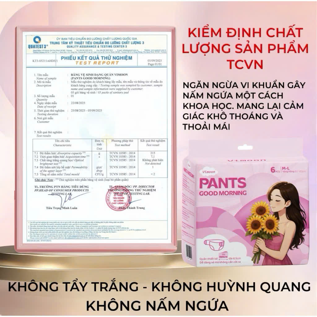 (MUA 1 TẶNG 1) (2 GÓI 12 MIẾNG) BĂNG VỆ SINH DẠNG QUẦN VIMOON PANTS GOOD MORNING loại mở dán